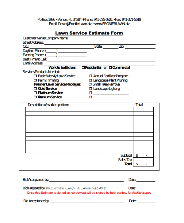 lawn care estimate template