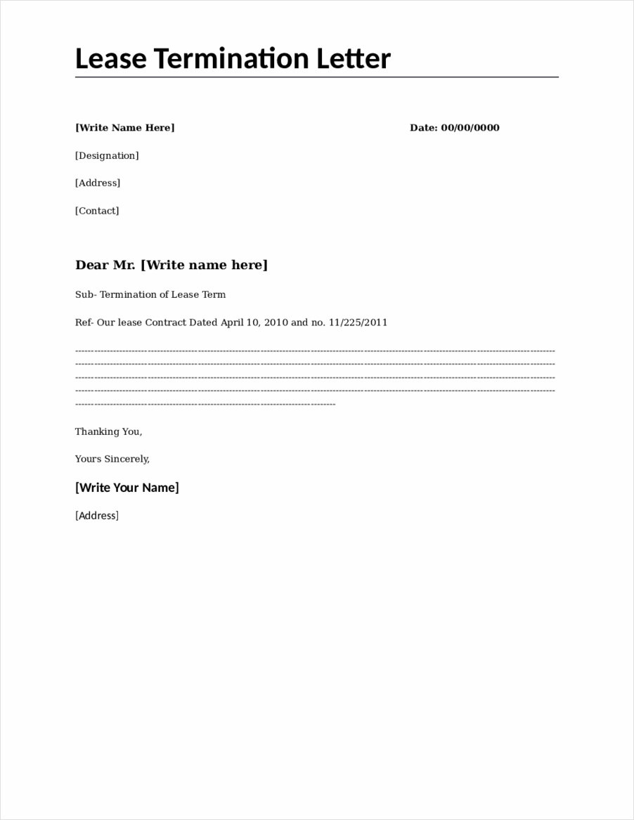 lease termination letter template to tenant example