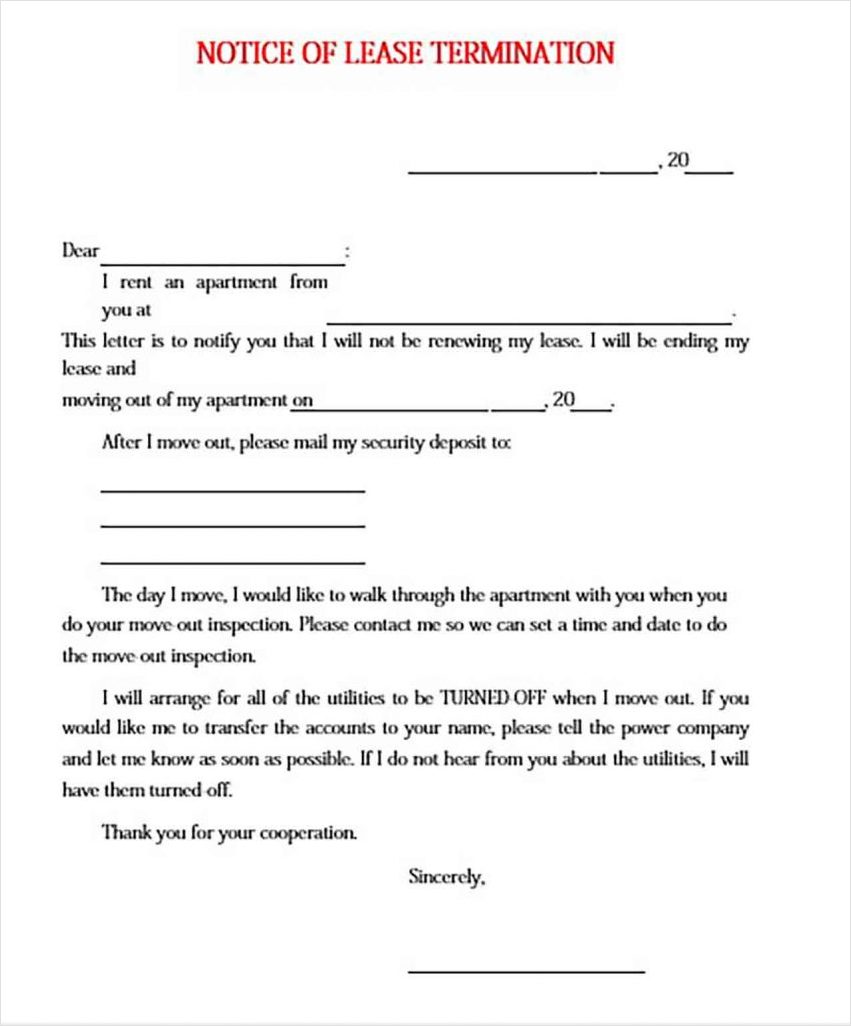 lease termination letter template to tenant sample