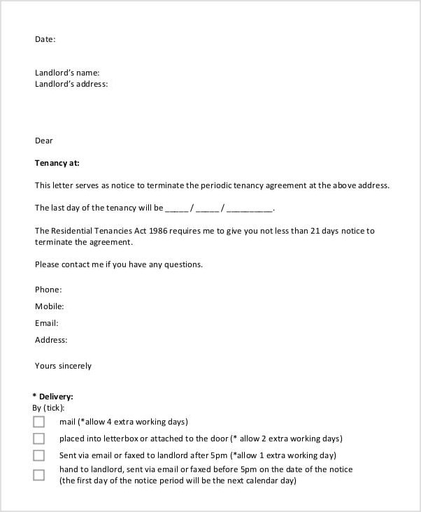 lease termination letter template to tenant