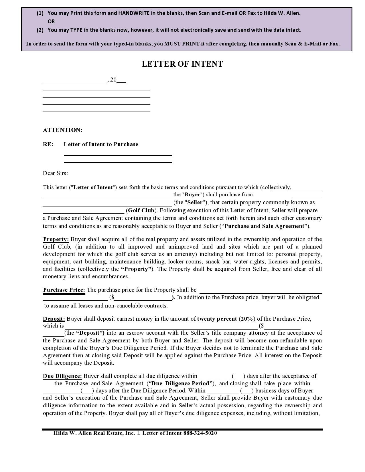 letter of intent to purchase