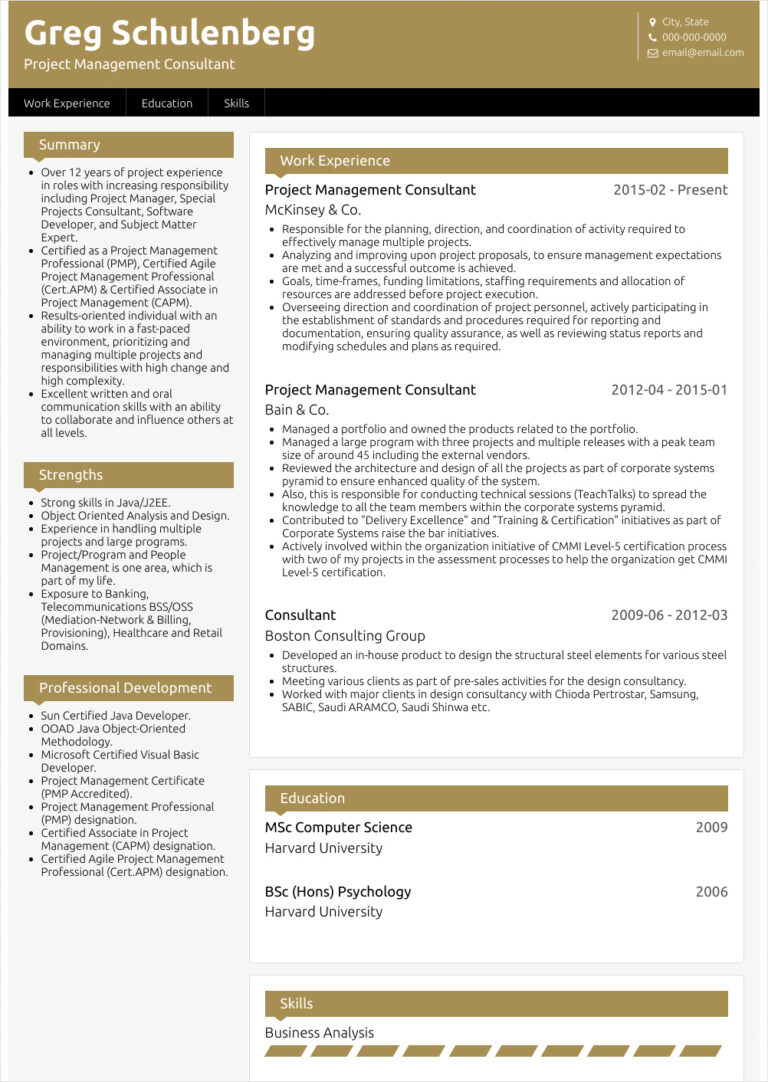 √ Free Printable Management Consultant Resume Template