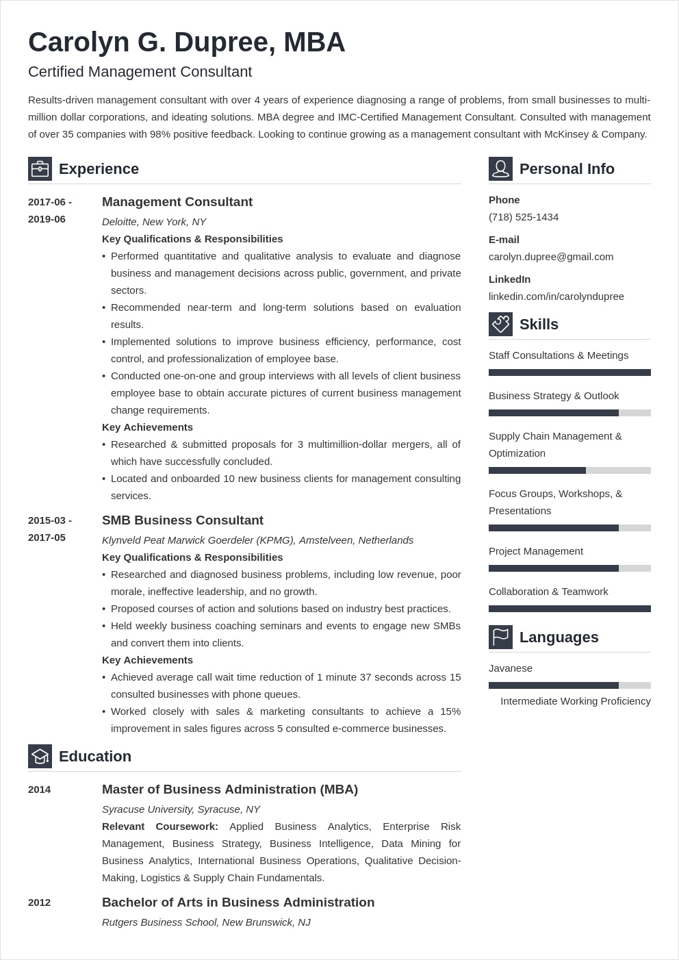 management consultant resume template example