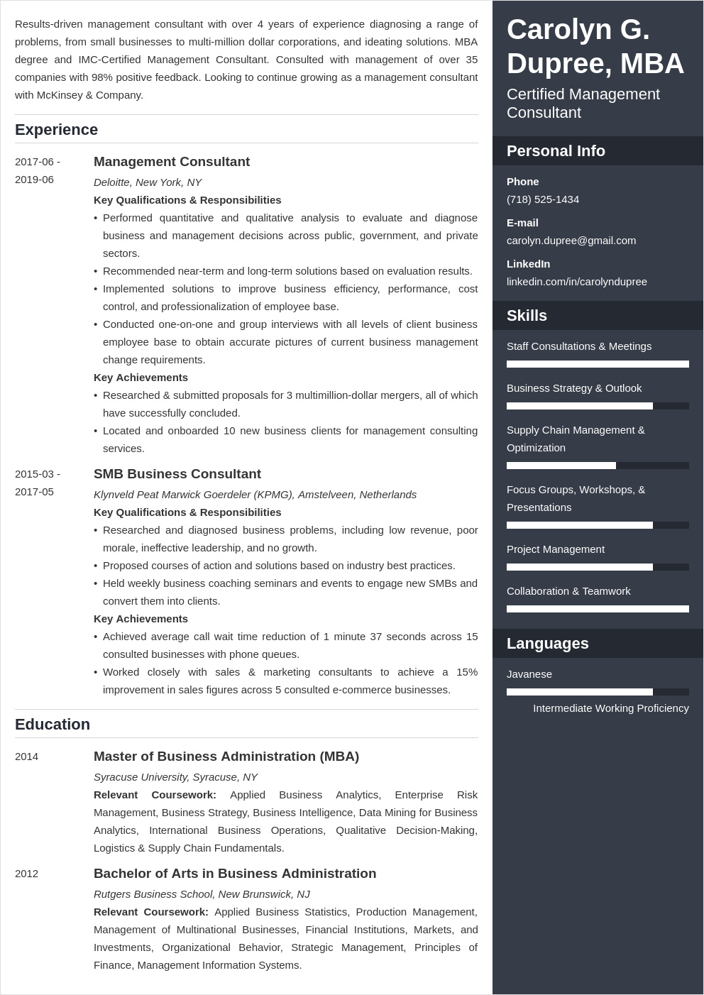 management consultant resume template sample