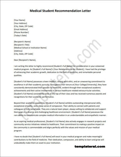 √ Medical Student Recommendation Letter Template