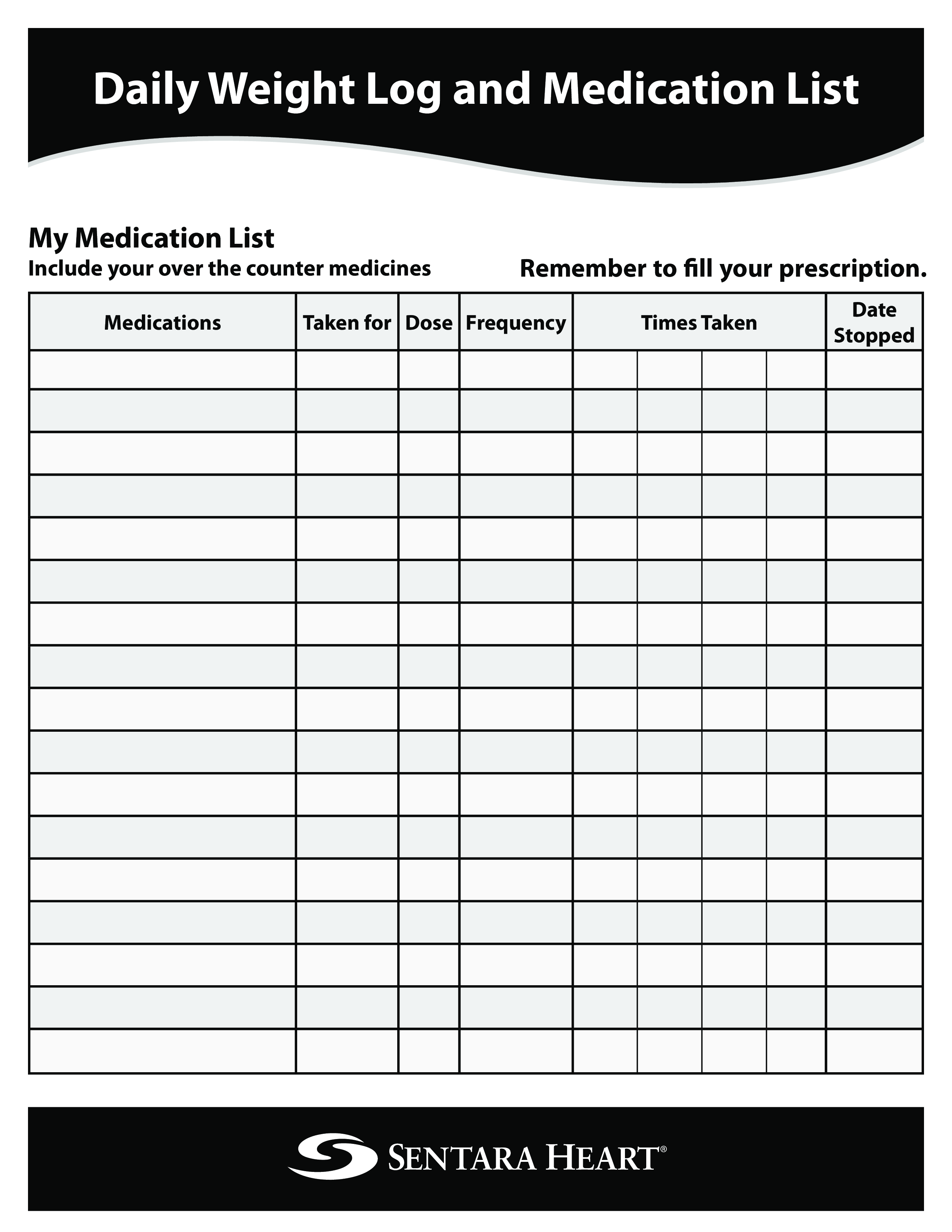 free printable medication log template in Word