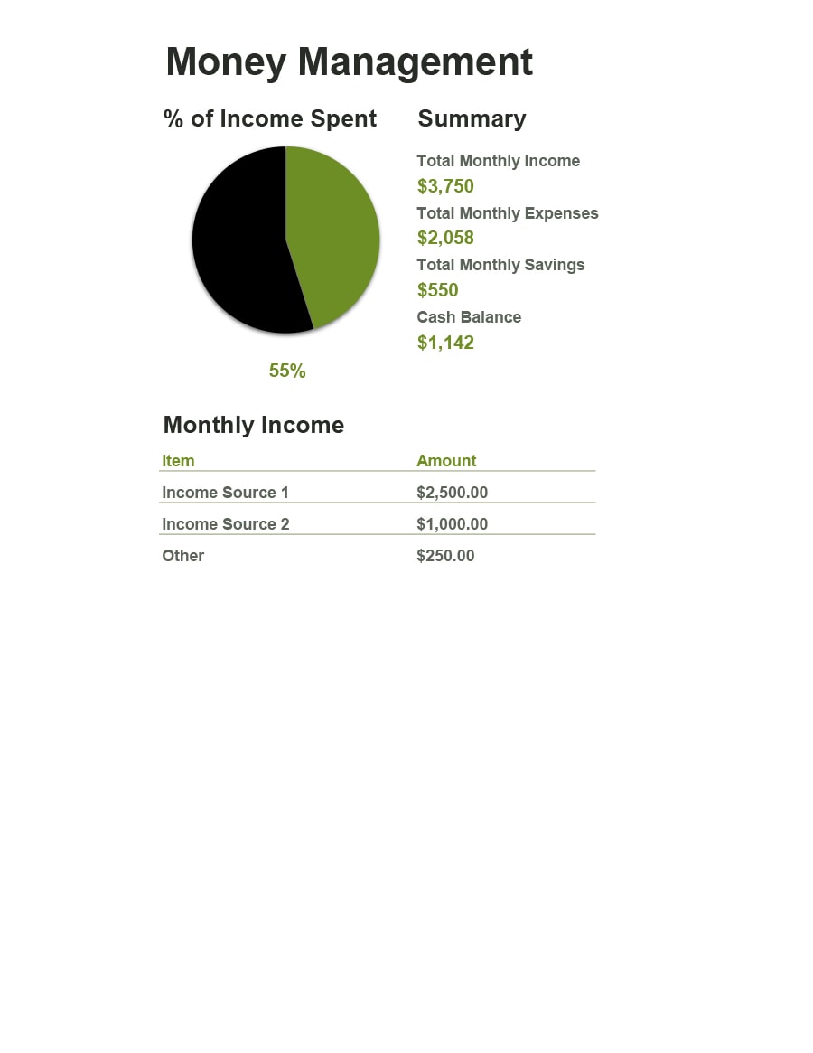 money management worksheet