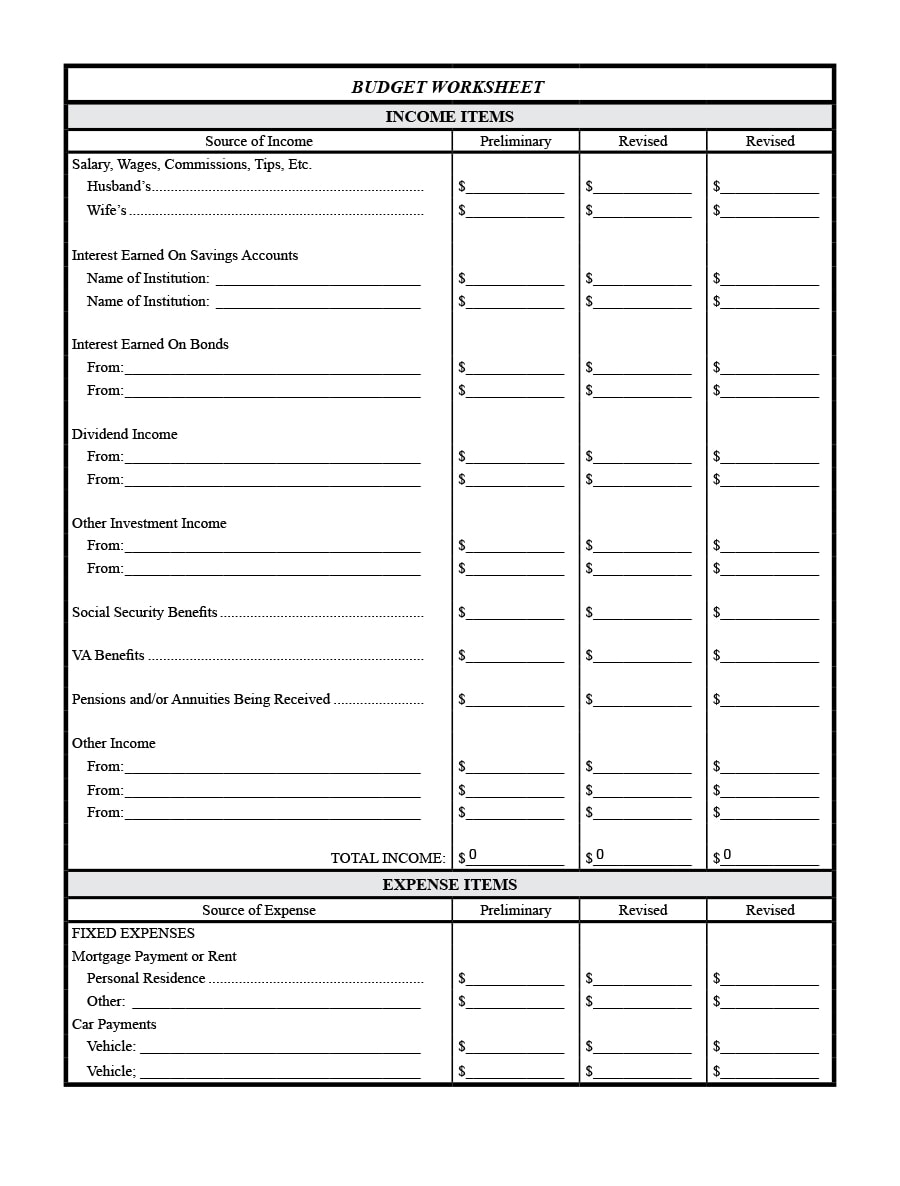 money management worksheet