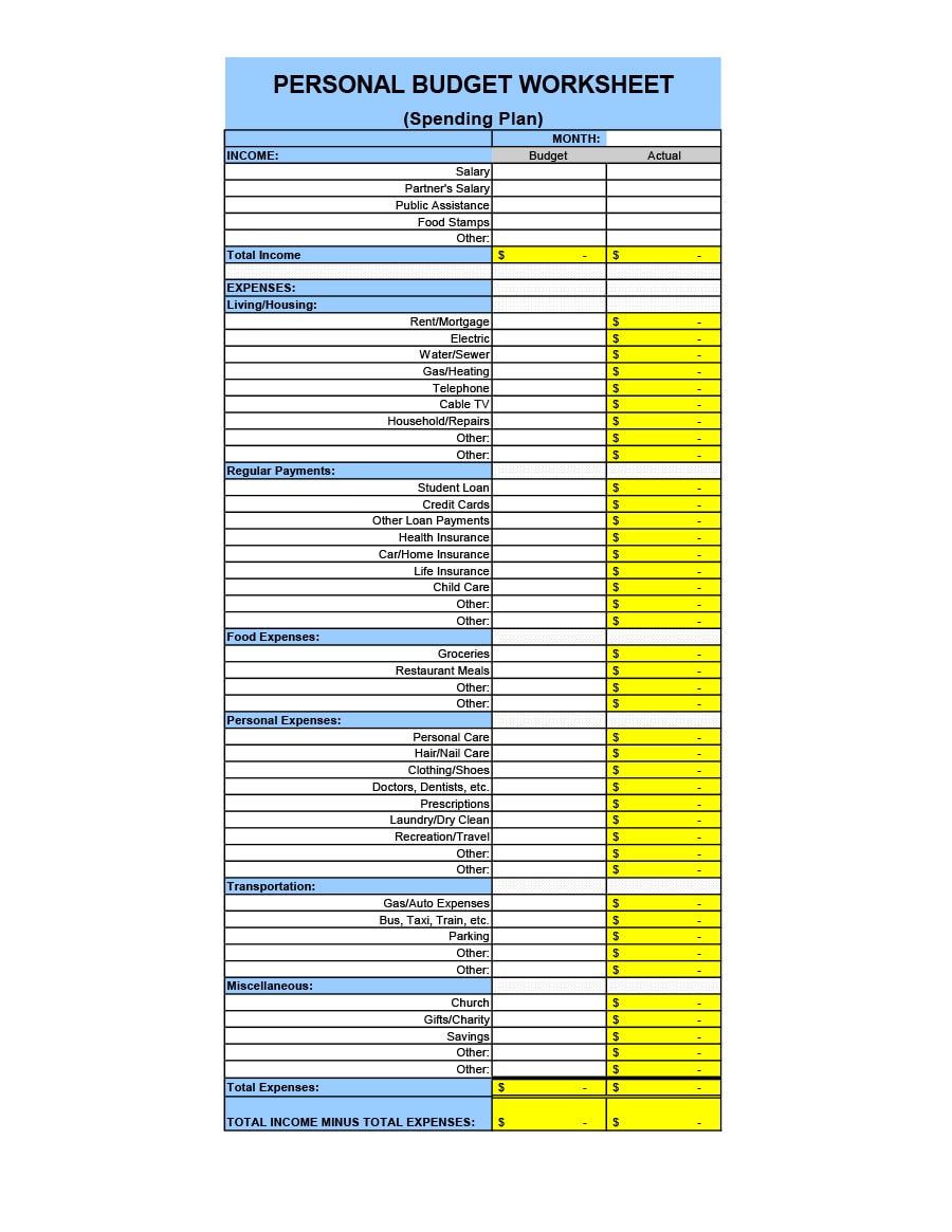 money management worksheet