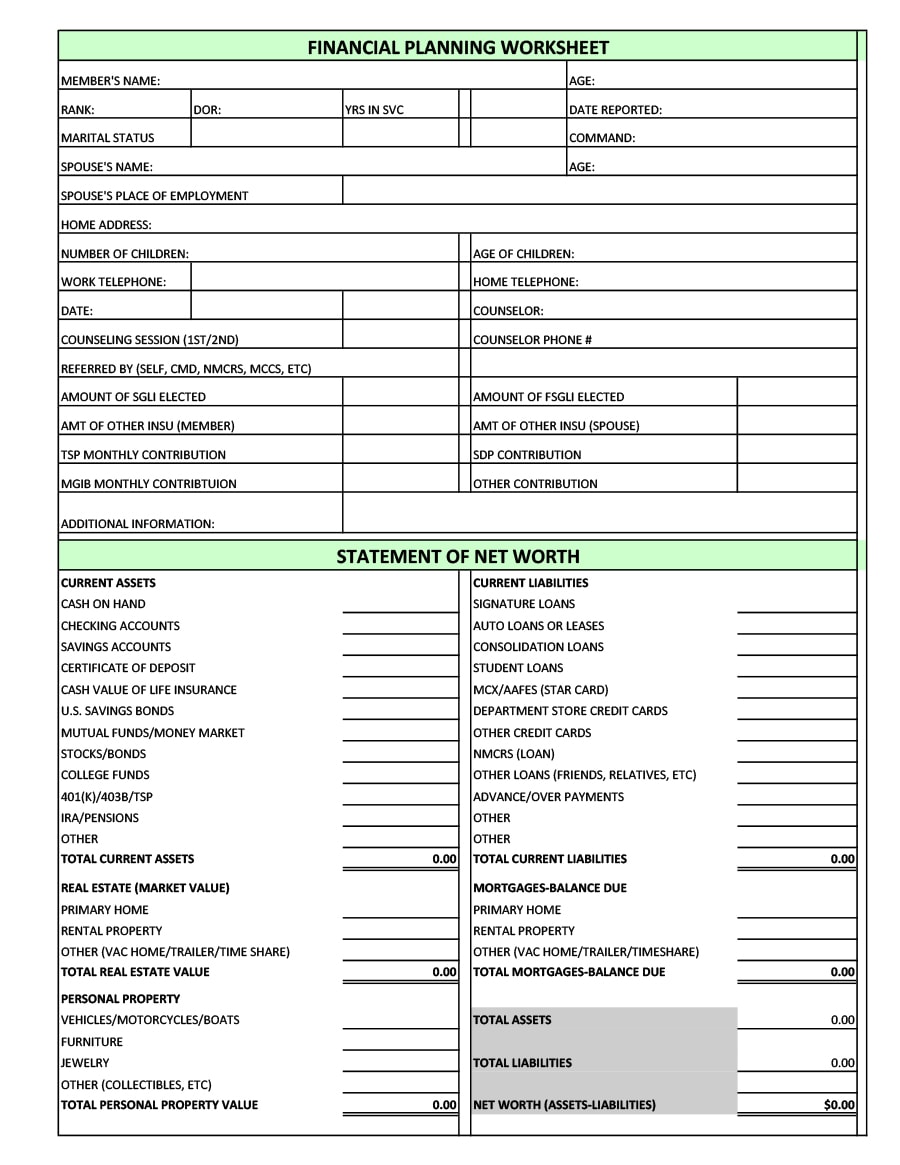 money management worksheet