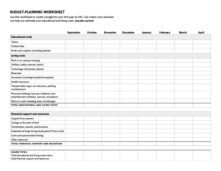 money management worksheet