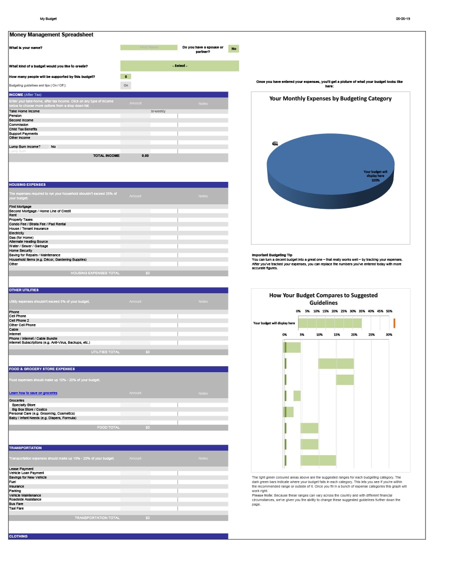 money management worksheet