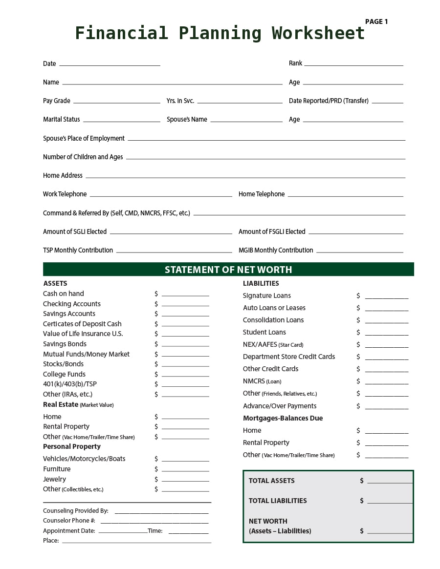 money management worksheet