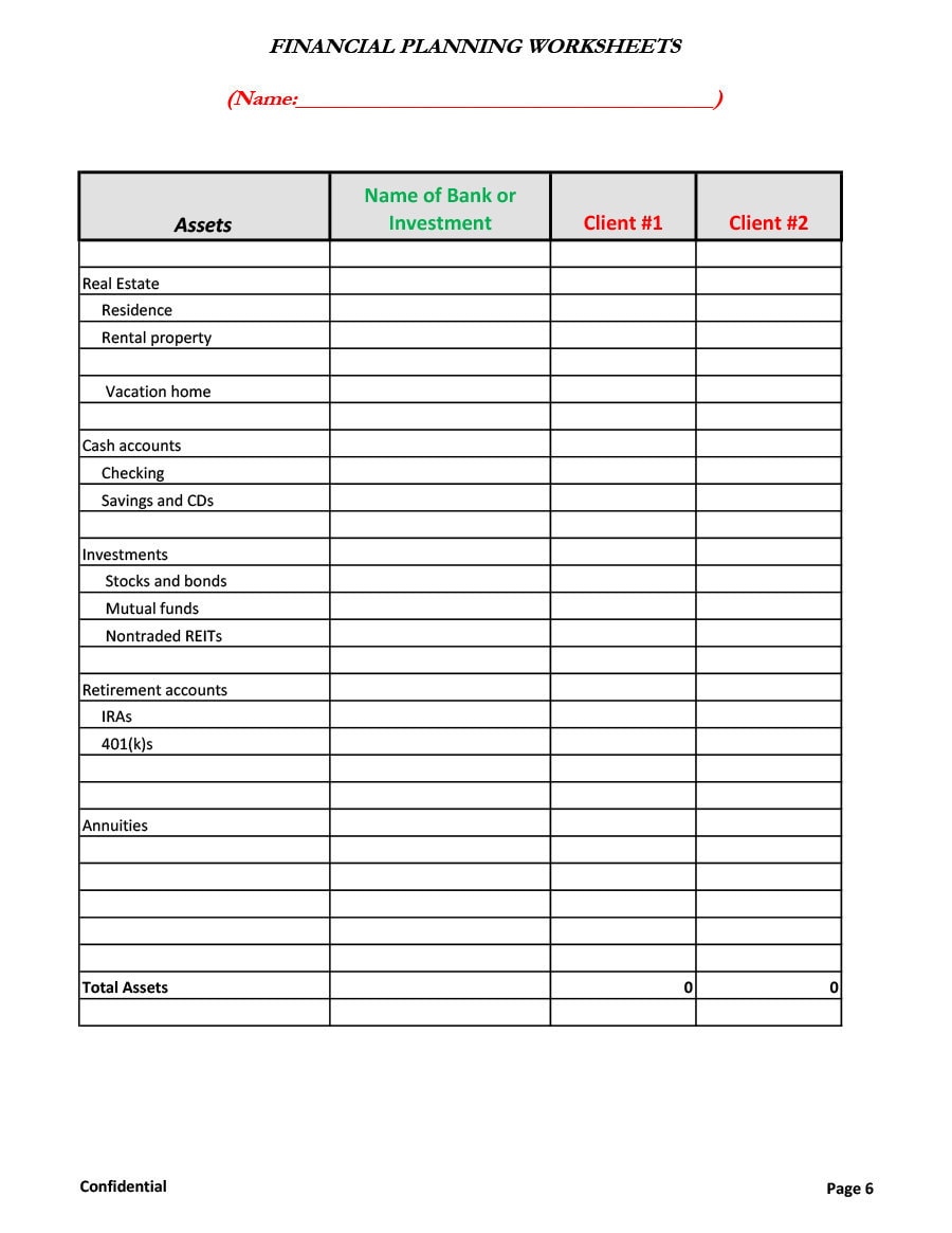 money management worksheet