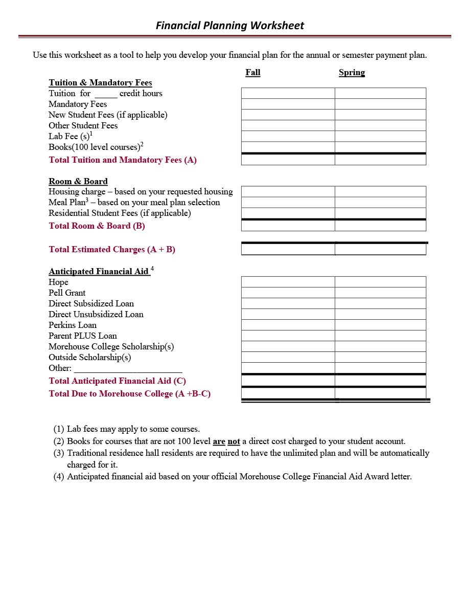 money management worksheet