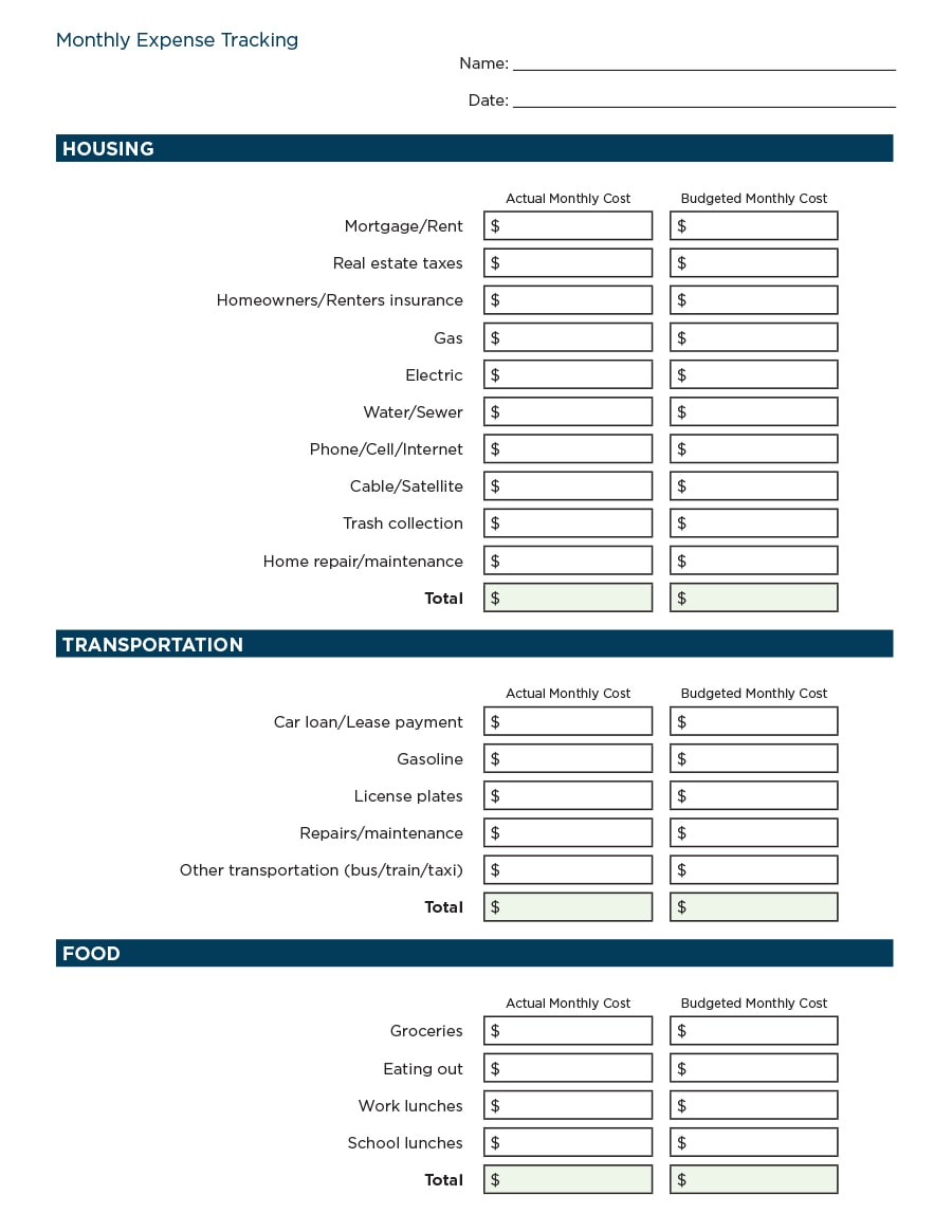 money management worksheet