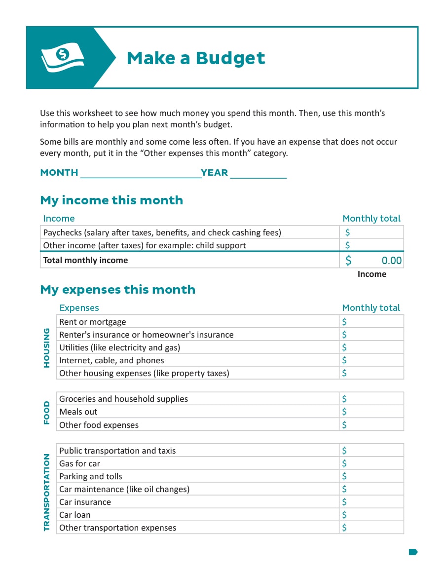 money management worksheet