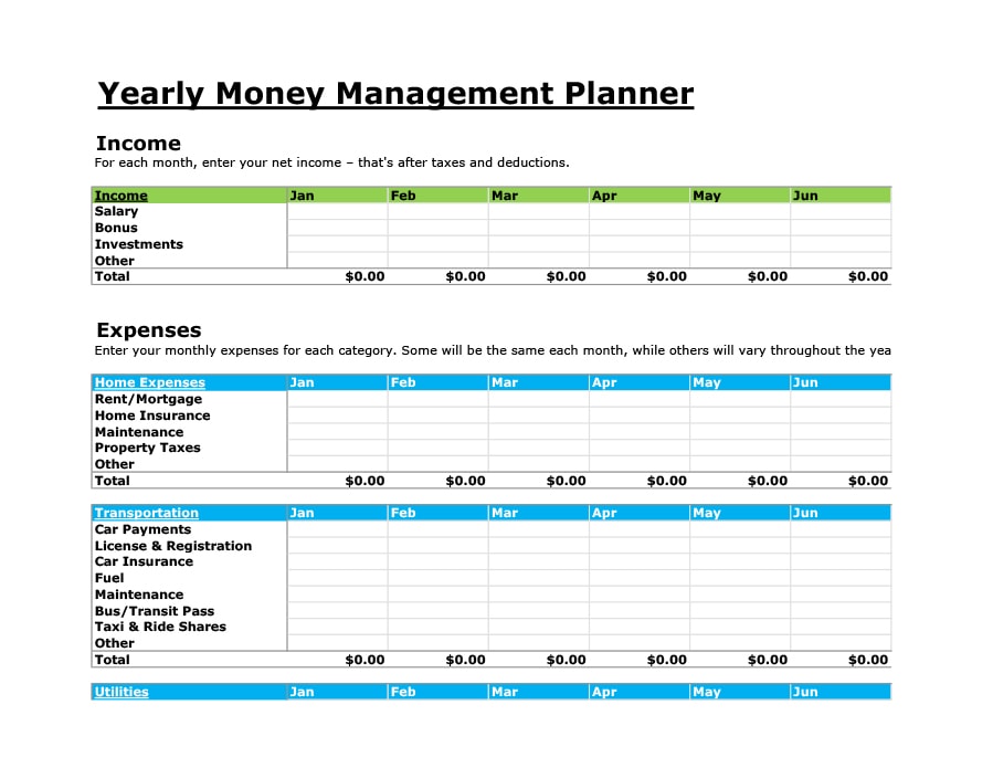 money management worksheet