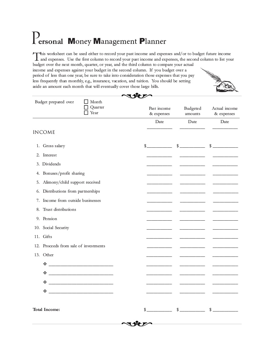 money management worksheet