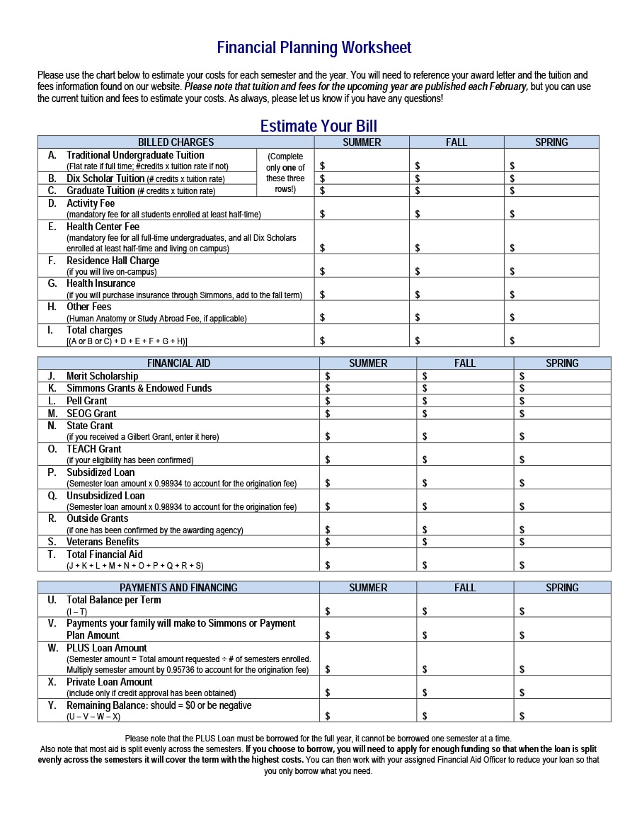 money management worksheet