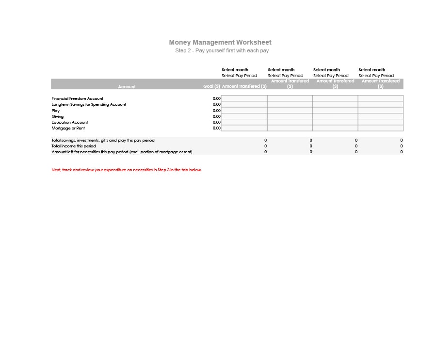 money management worksheet