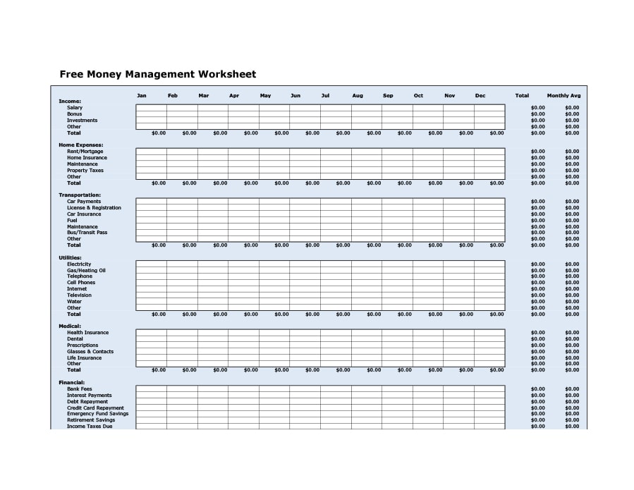 money management worksheet