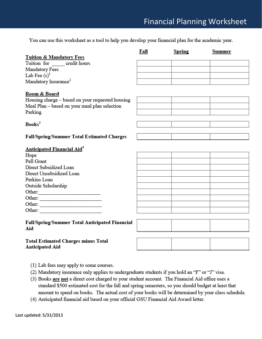 money management worksheet