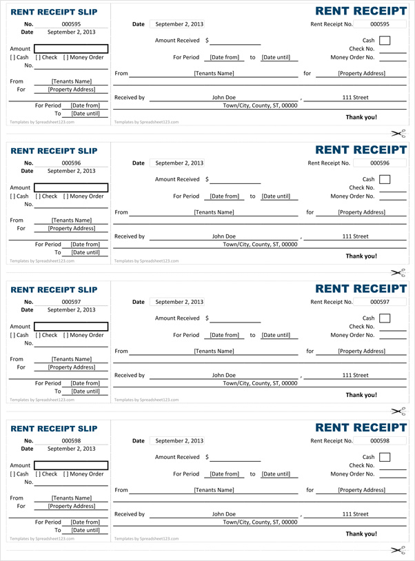 money rent receipt template example