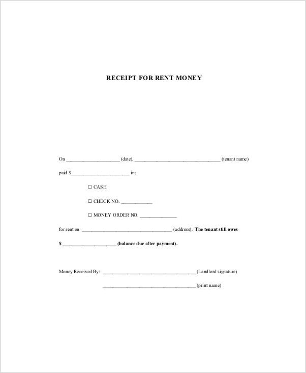 money rent receipt template sample