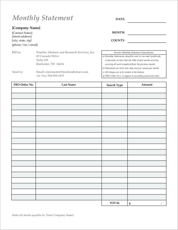 √ Monthly Billing Statement Template 2134