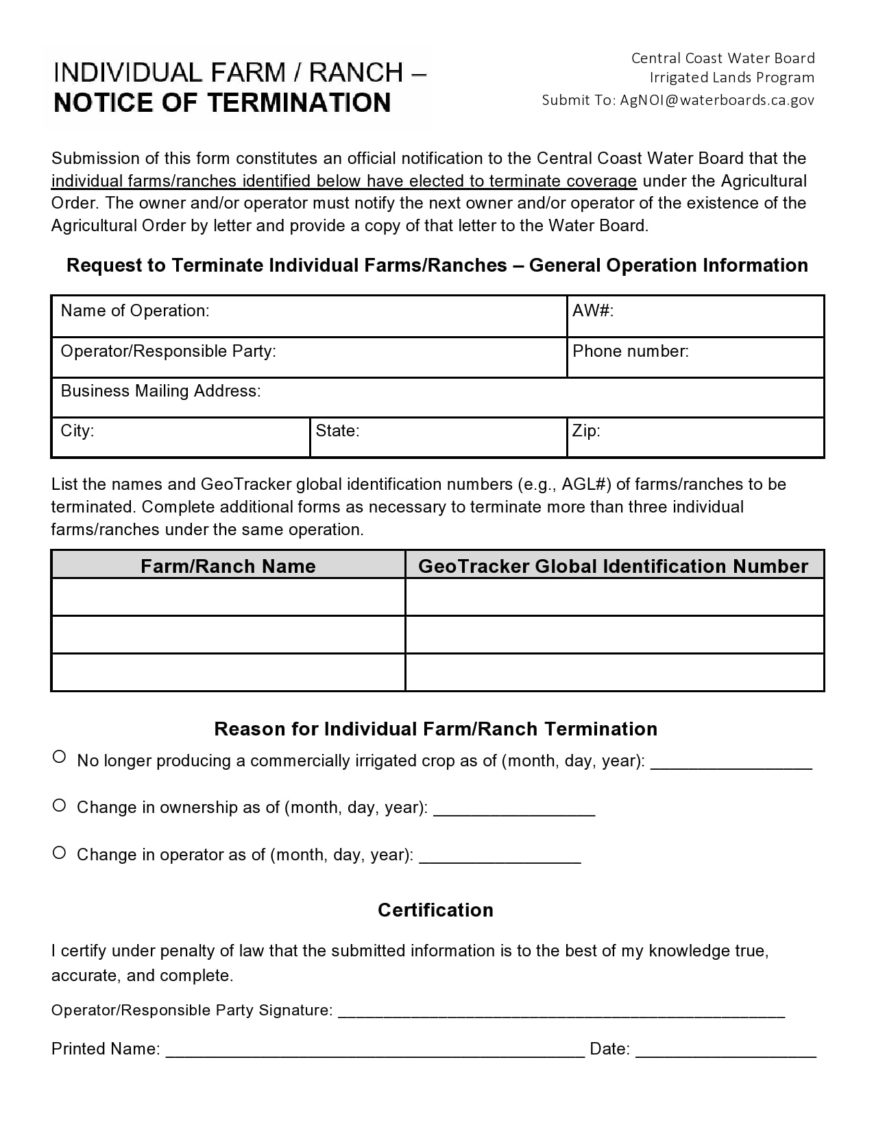 notice of termination