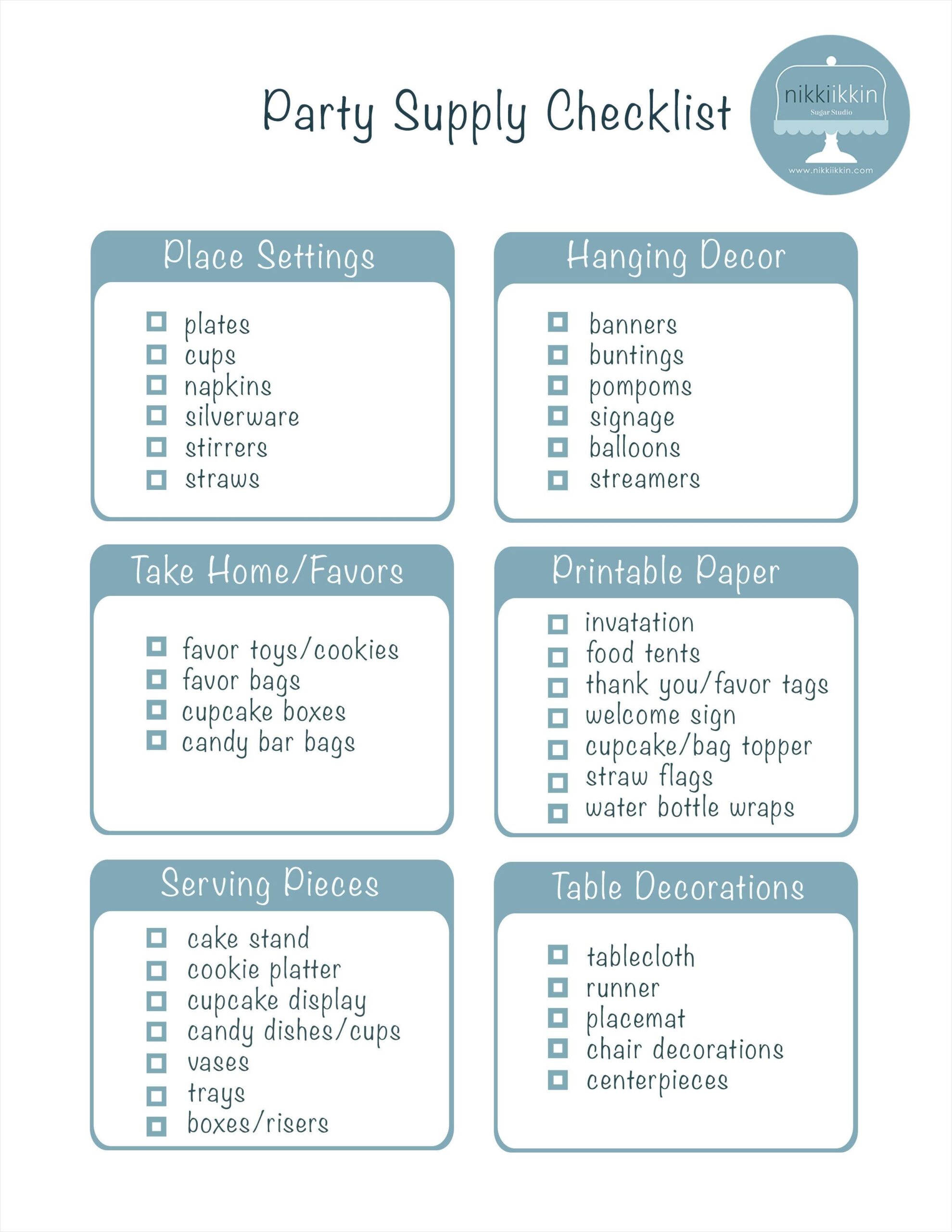 party shopping checklist template example