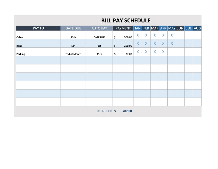 payment schedule template