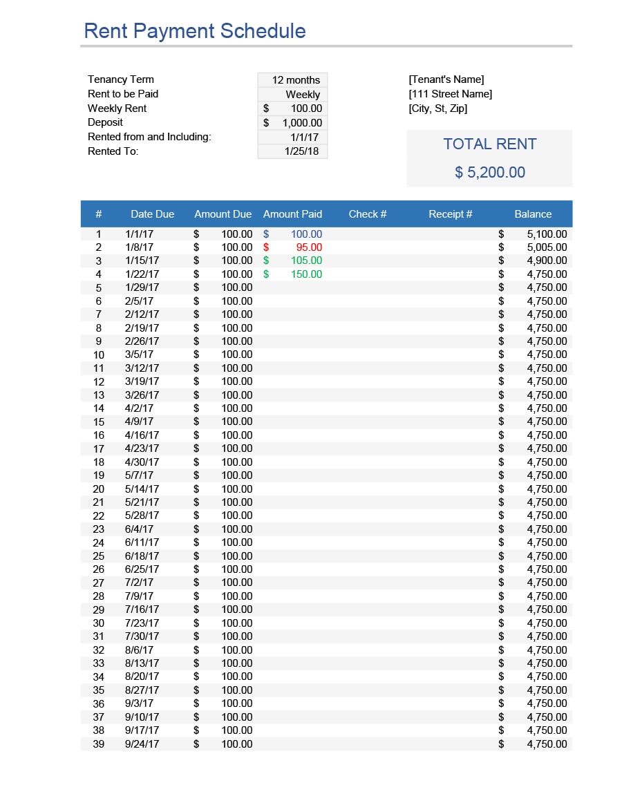 payment schedule template