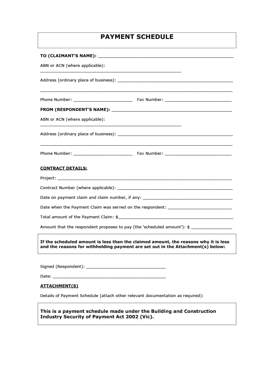 payment schedule template