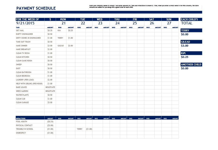 payment schedule template