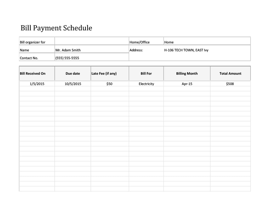 payment schedule template