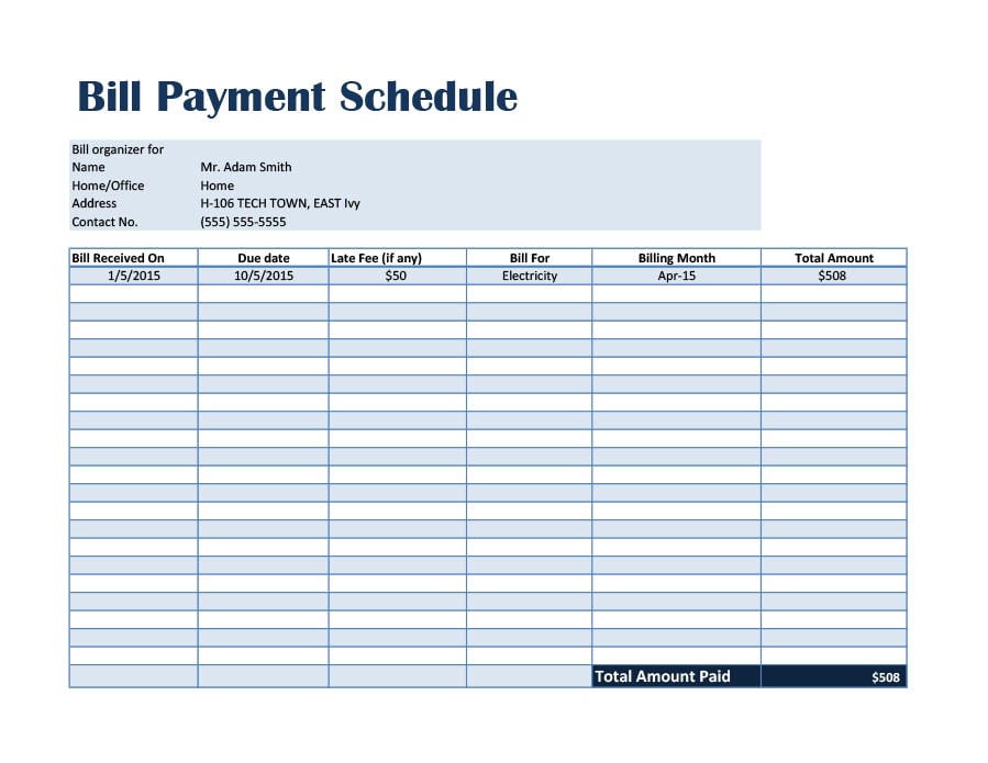 payment schedule template