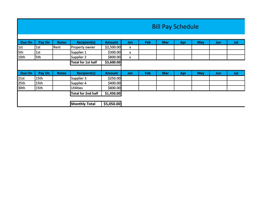 payment schedule template