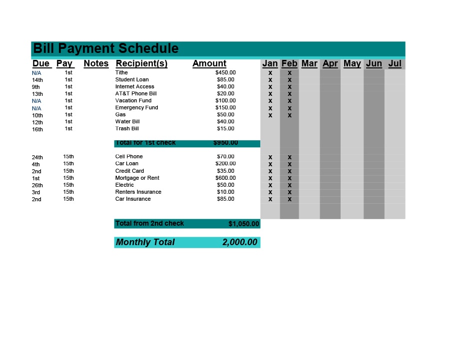 payment schedule template