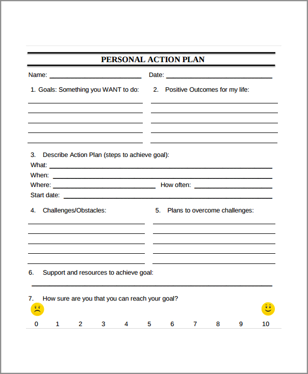 personal action plan template sample