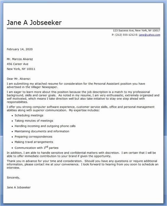 personal assistant cover letter template example