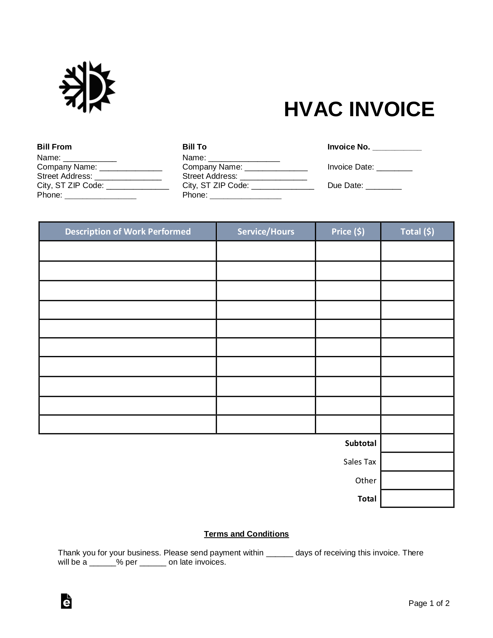 printable HVAC estimate template