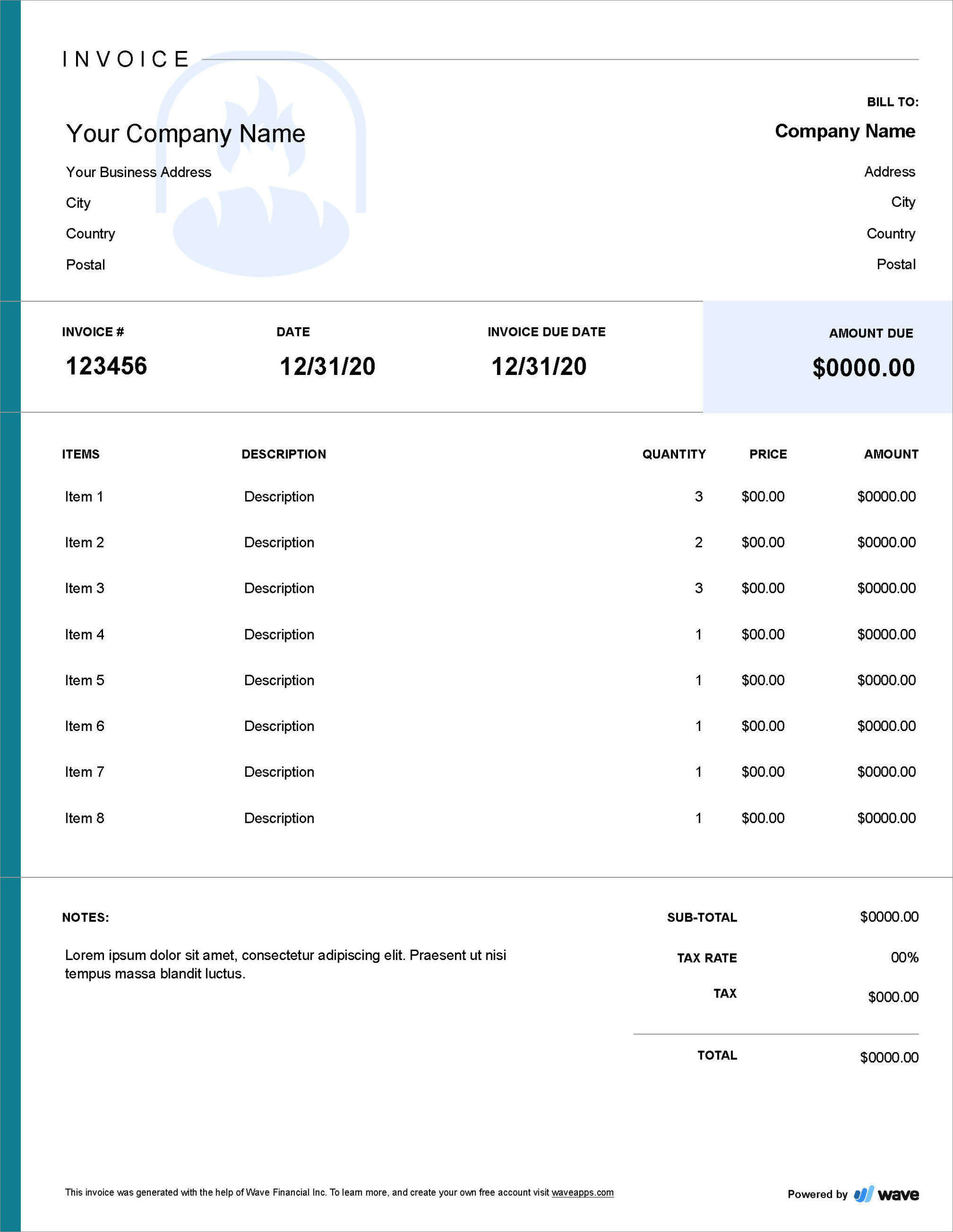 printable bakery invoice template sample