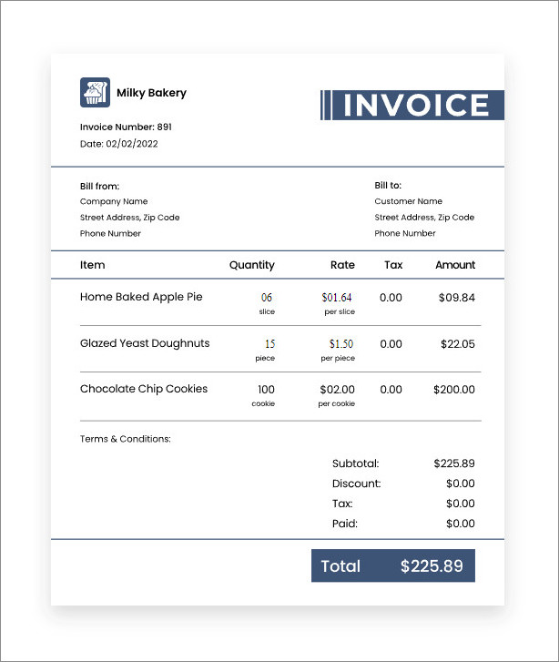 printable bakery invoice template