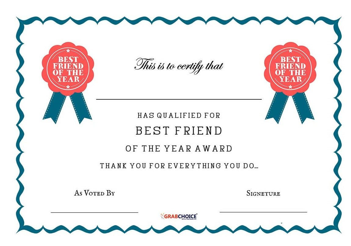 best friend award certificate template