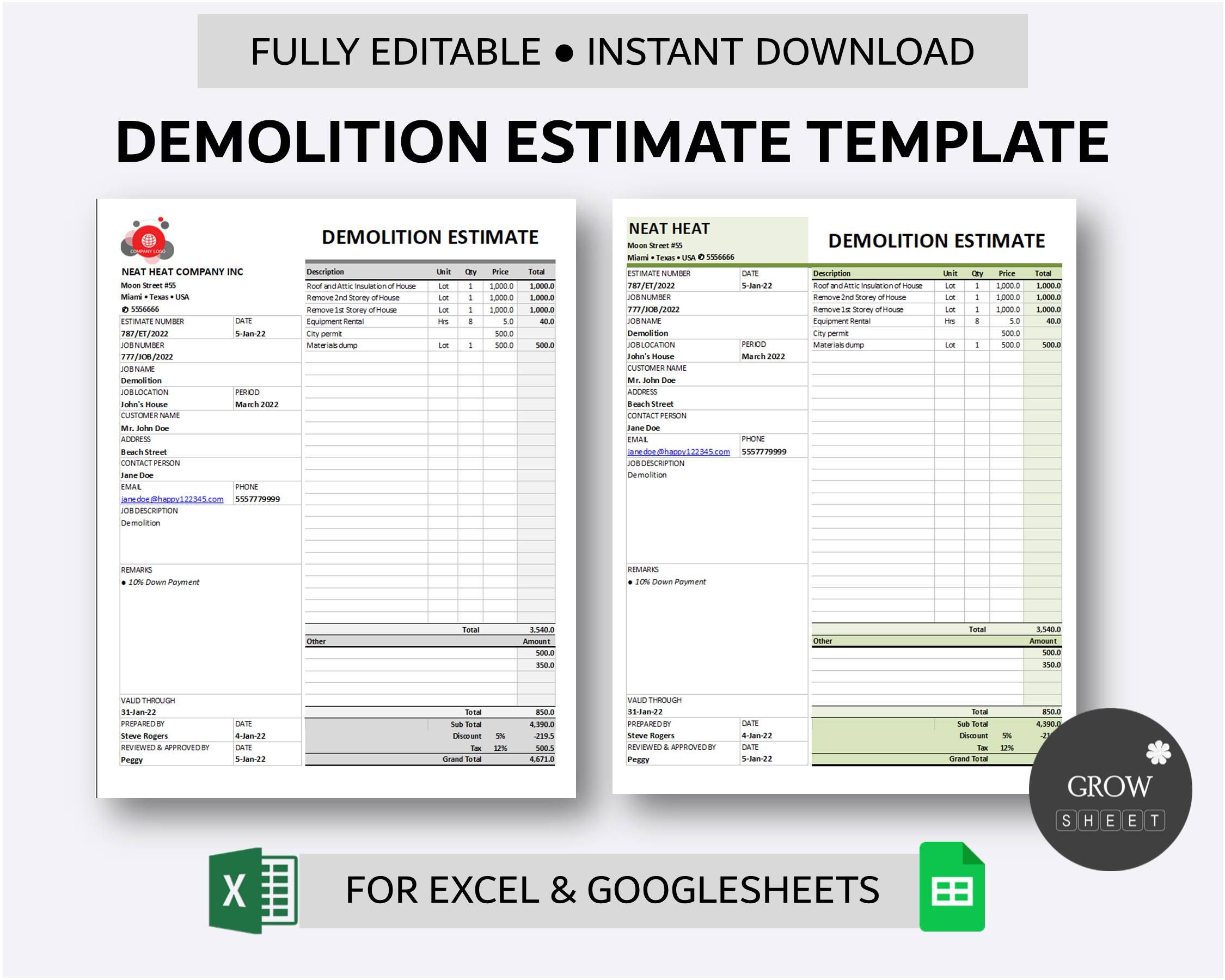 printable demolition estimate template