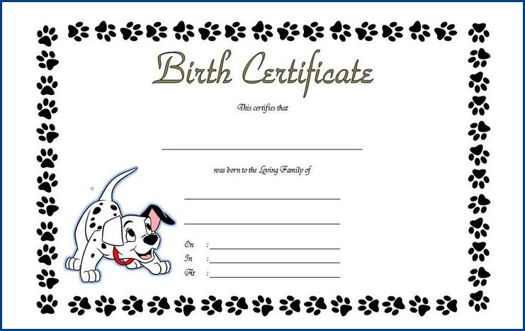 printable dog birth certificate template sample