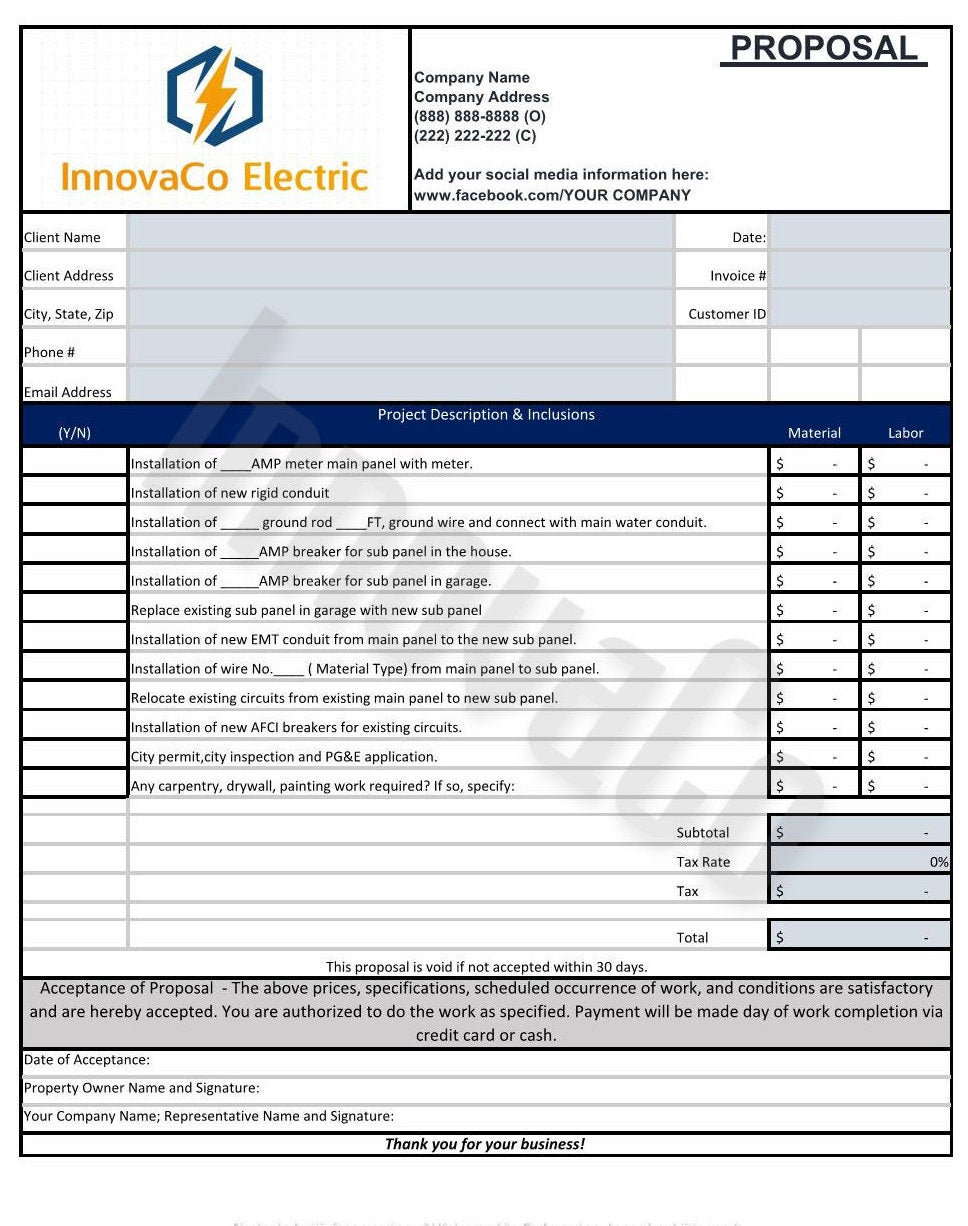 printable electrical estimate template sample