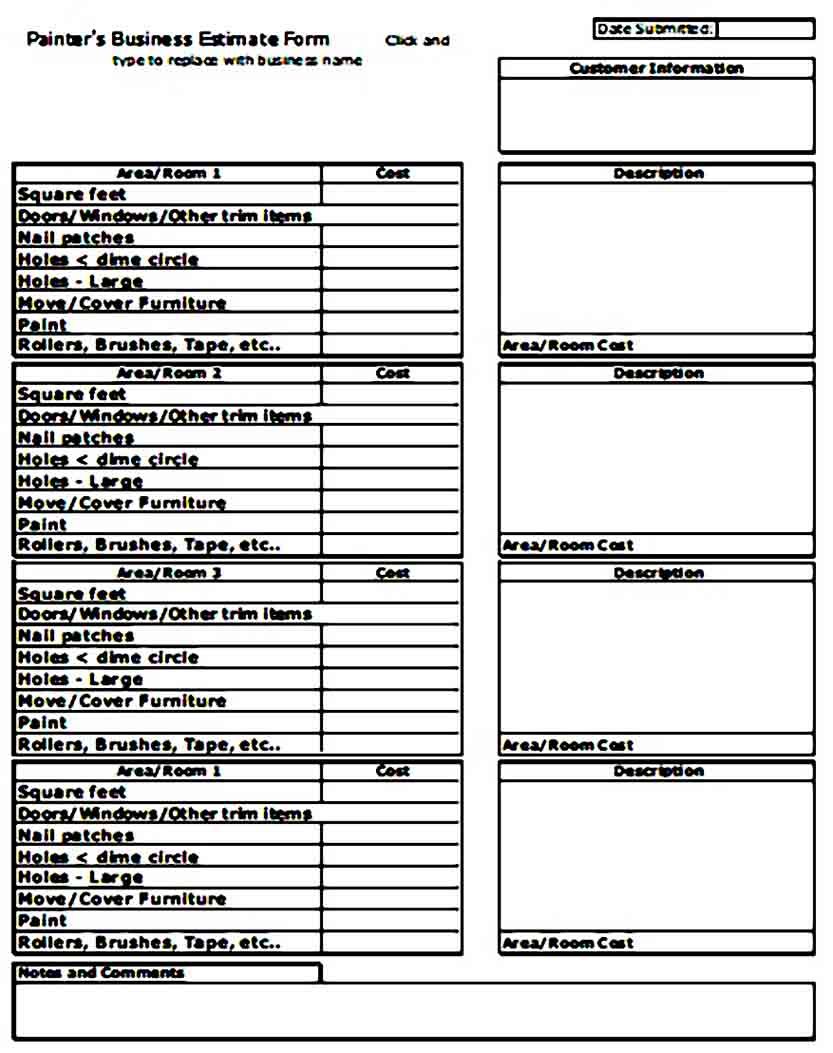 printable estimate template for painting sample